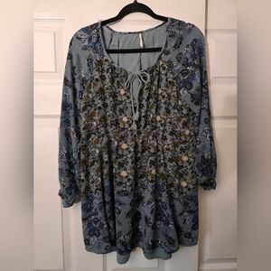 Moving Sale! { Free People Blue Floral Mini Swing Dress Size M